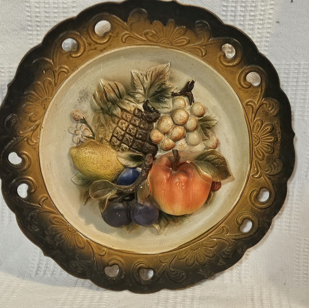 3D Napcoware C-7092 Colorful Fruit Pattern 1960's Collector Plate 10"